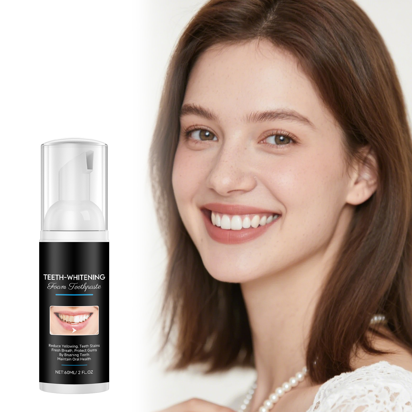 Teeth Whitening Foam Toothpaste - AMZ 60ml Pianka do wybielania zębów