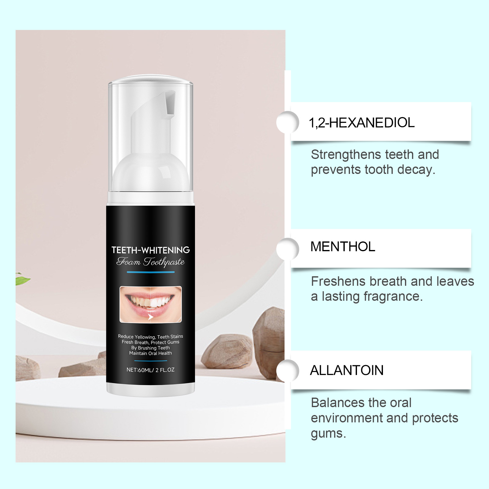 AMZ 60ml Pianka do wybielania  – Teeth Whitening Foam Toothpaste recenzja i cena