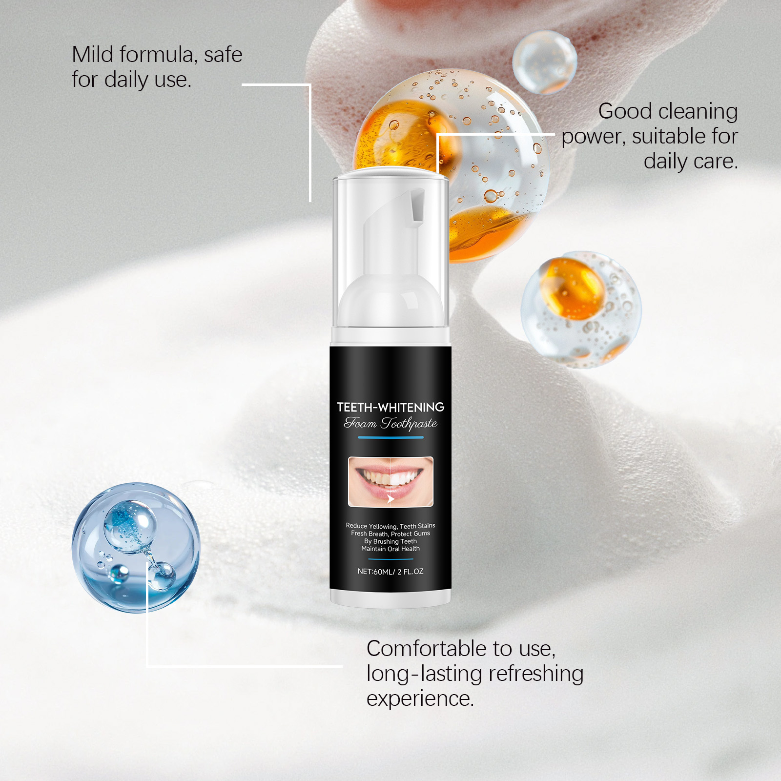 AMZ 60ml Pianka do wybielania  – Teeth Whitening Foam Toothpaste recenzja i cena